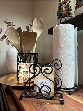 Home Basics Brown Scroll Metal Napkin & Paper Towel Set